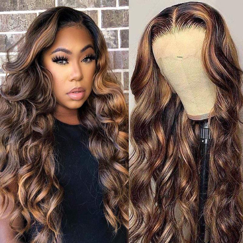 Shadow Root Bronde Highlight Body Wave Human Hair Wigs #FB30 Balayage Color Lace Front Wigs