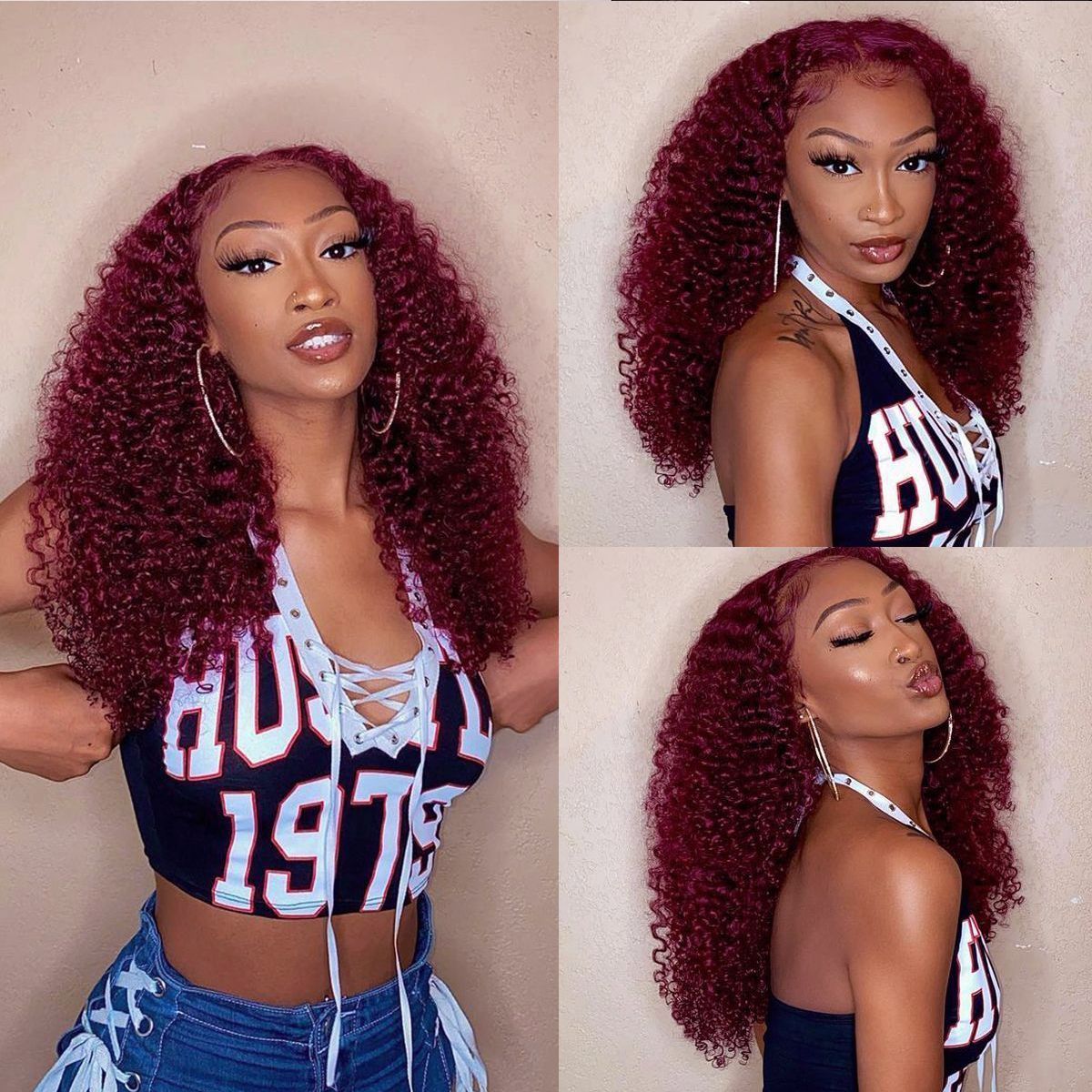99J Burgundy Red Curly Wave 13×4 Lace Front Wigs