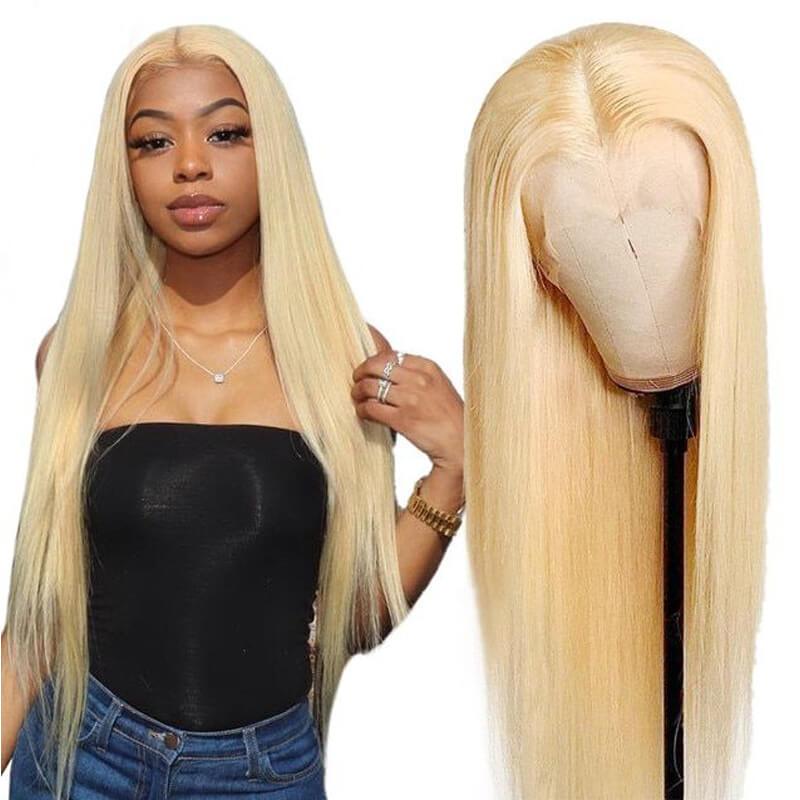 13×4 Honey Blonde 613 Color Human Hair Wigs Silky Straight Lace Frontal Wigs Pre-plucked Babyhair