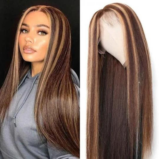 Honey Blonde Highlight Color Straight Hair Lace Front Wigs with Baby Hair Human Hair Wigs