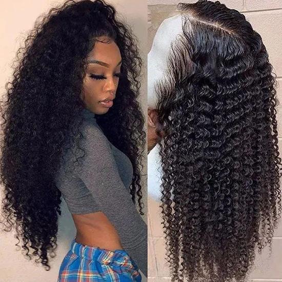 4×4 TPart Unprocessed Hand Tied Lace Part Wig Jerry Curly Middle Part Lace Front Human Hair Wigs