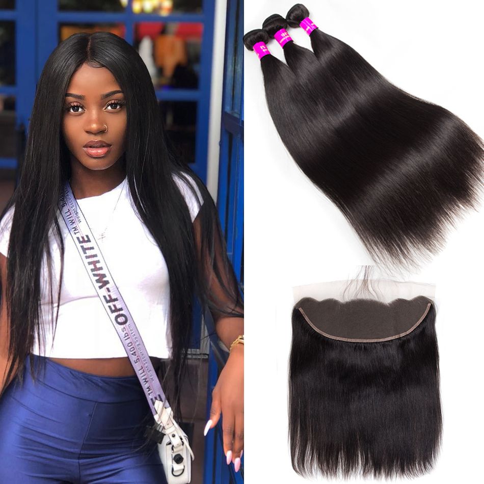 Lace Frontal Closure With Bundles Brazilian Virgin Hair Straight With Frontal 100% Human Hair High Quality