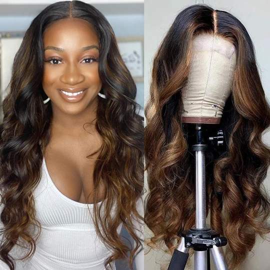 Brown Balayage 13x4 Lace Front Wigs 1B/30 Pre-Highlighted Body Wave Human Hair Wigs
