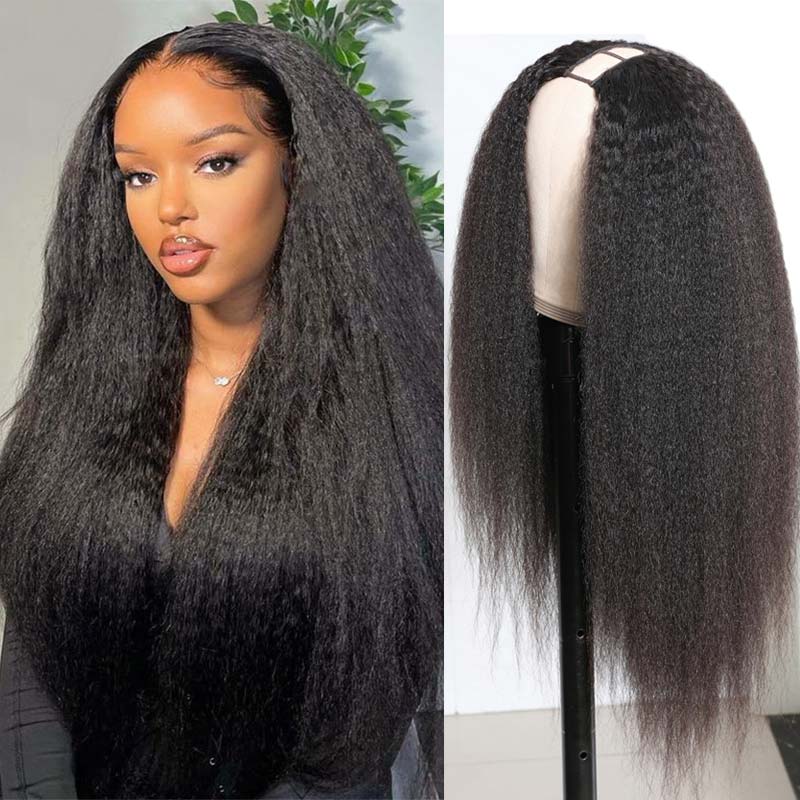 U Part Wig Kinky Straight Human Hair Wigs Natural Looking Quick and Easy Install