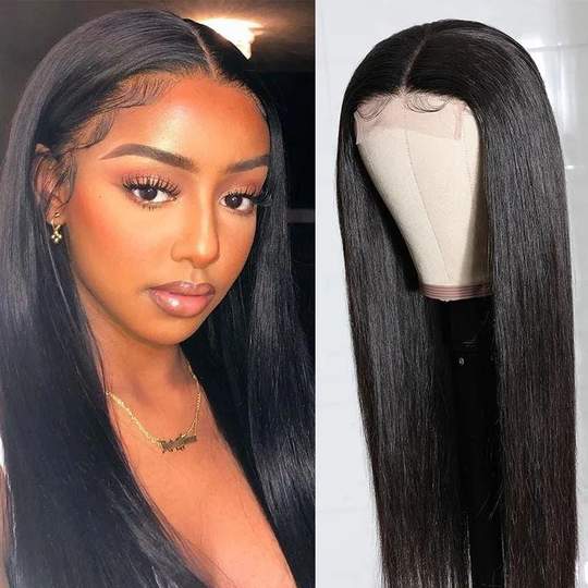 Straight Hair 4x4 Hand Tied Lace Part Wig 100% Virgin Human Hair Pre-plucked Natural Hairline