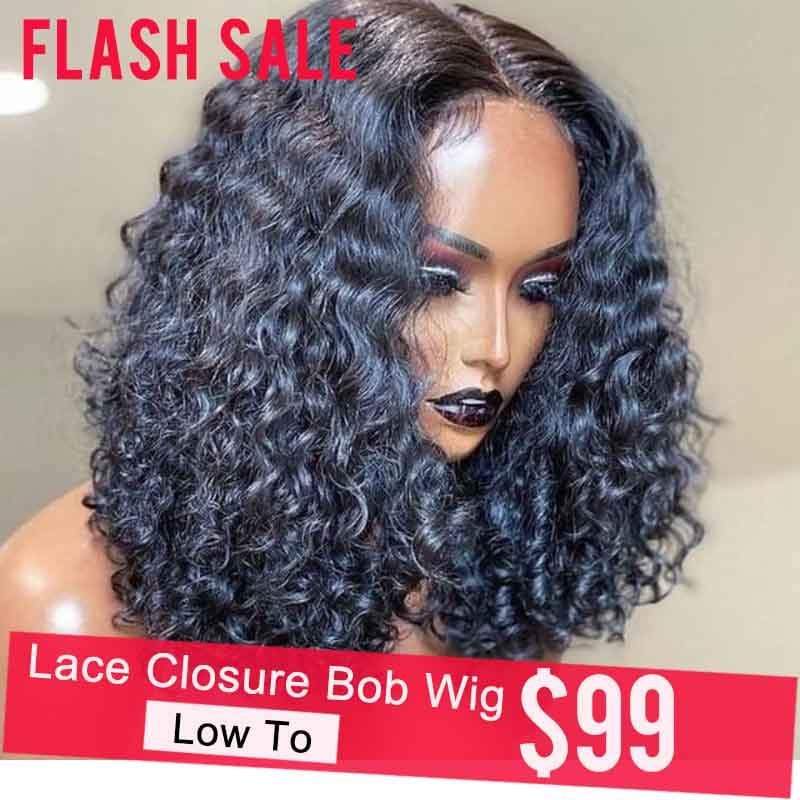 Water Wave 4*4 Lace Closure Short Bob Wig $99 Flash Sale