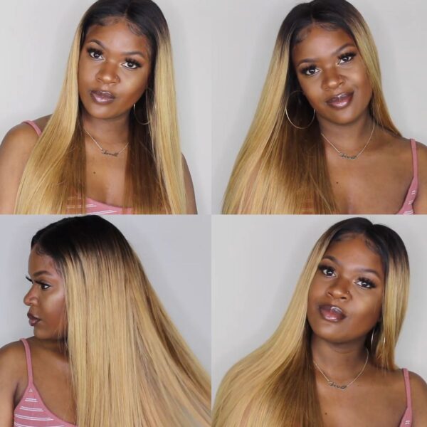 1B/27 13×4 Lace Front Wig Straight Virgin Human Hair Wigs 150D