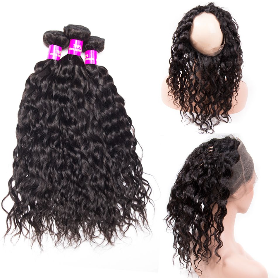 Brazilian Water Wave Bundles with 360 Frontal for Full Head Virgin Human Hair