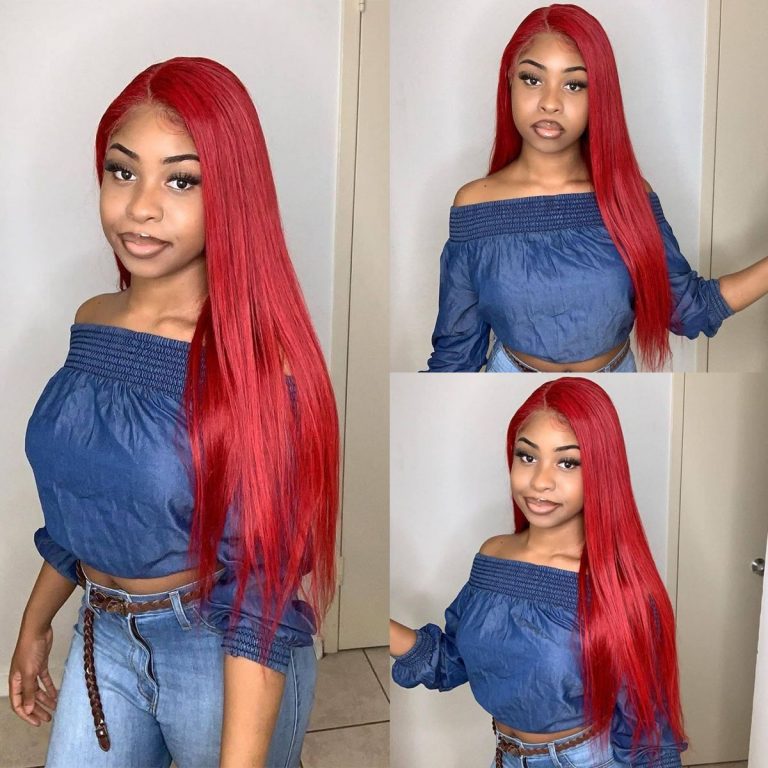 Red 13×6 Lace Front Wig Straight Virgin Human Hair Wigs 200D
