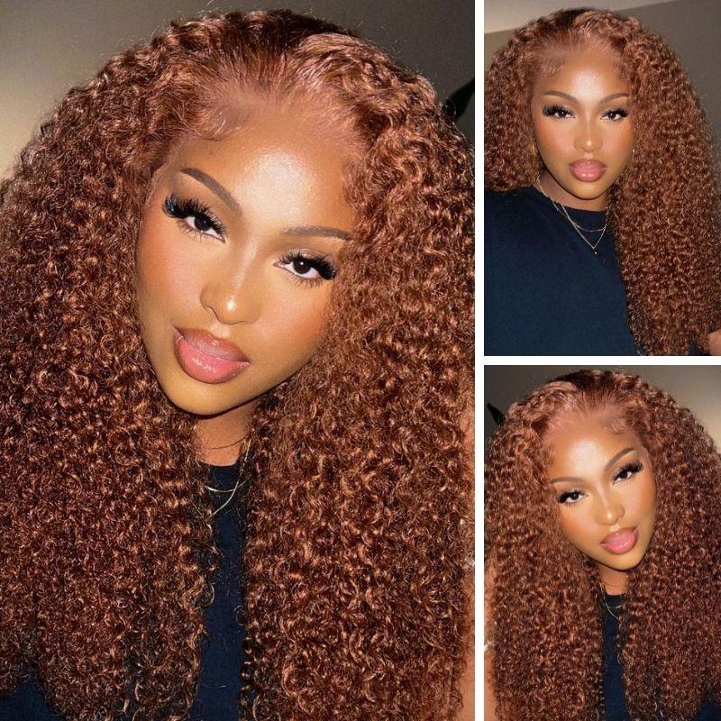 Jerry Curly Ginger Brown Colored Lace Front Wigs High Quality Human Hair Wigs Pre Plucked Natural Hairline