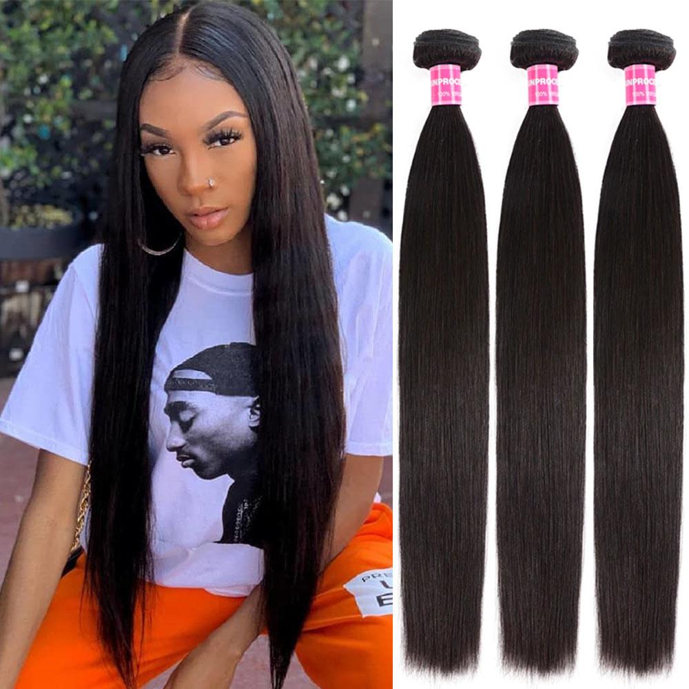 3pcs/pack Virgin Indian Straight Weave 100% Human Hair Extension Natural Color