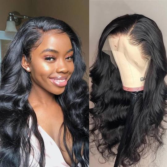 Premade 13*4 Fake Scalp Brazilian Body Wave Lace Wig Preplucked Invisible Glueless Lace Frontal Wigs 100% Human Hair