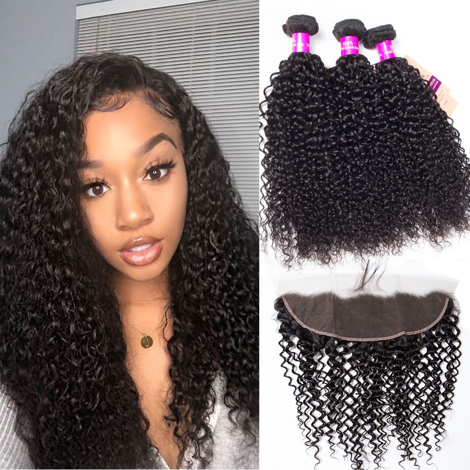 Wendy 3 Bundles Brazilian Curly Virgin Hair With Frontal 100% Virgin Human Hair Bundles With Frontal Jerry Curly
