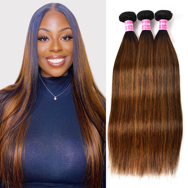 Ombre Dark Roots Balayage Color Silk Straight Human Hair Weaves Bundles Deal