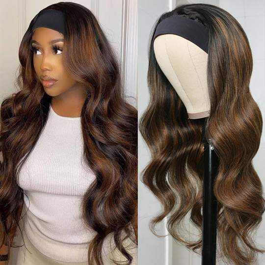 Dark Roots Balayage Highlight Body Wave Headband Wigs 1B/30 Ombre Color Human Hair Wigs
