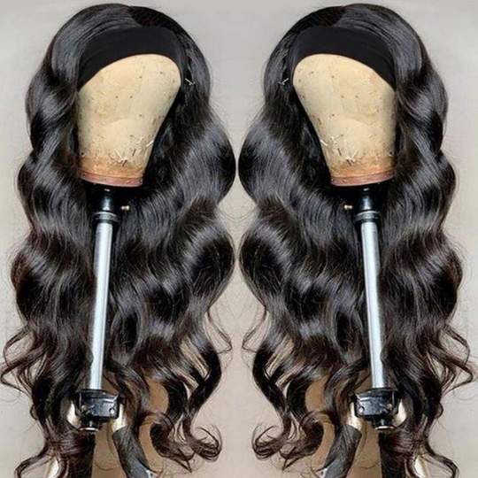 Body Wave Headband Wig Glueless Human Hair Wigs With Pre-attached Scarf Half Wig 150% Density