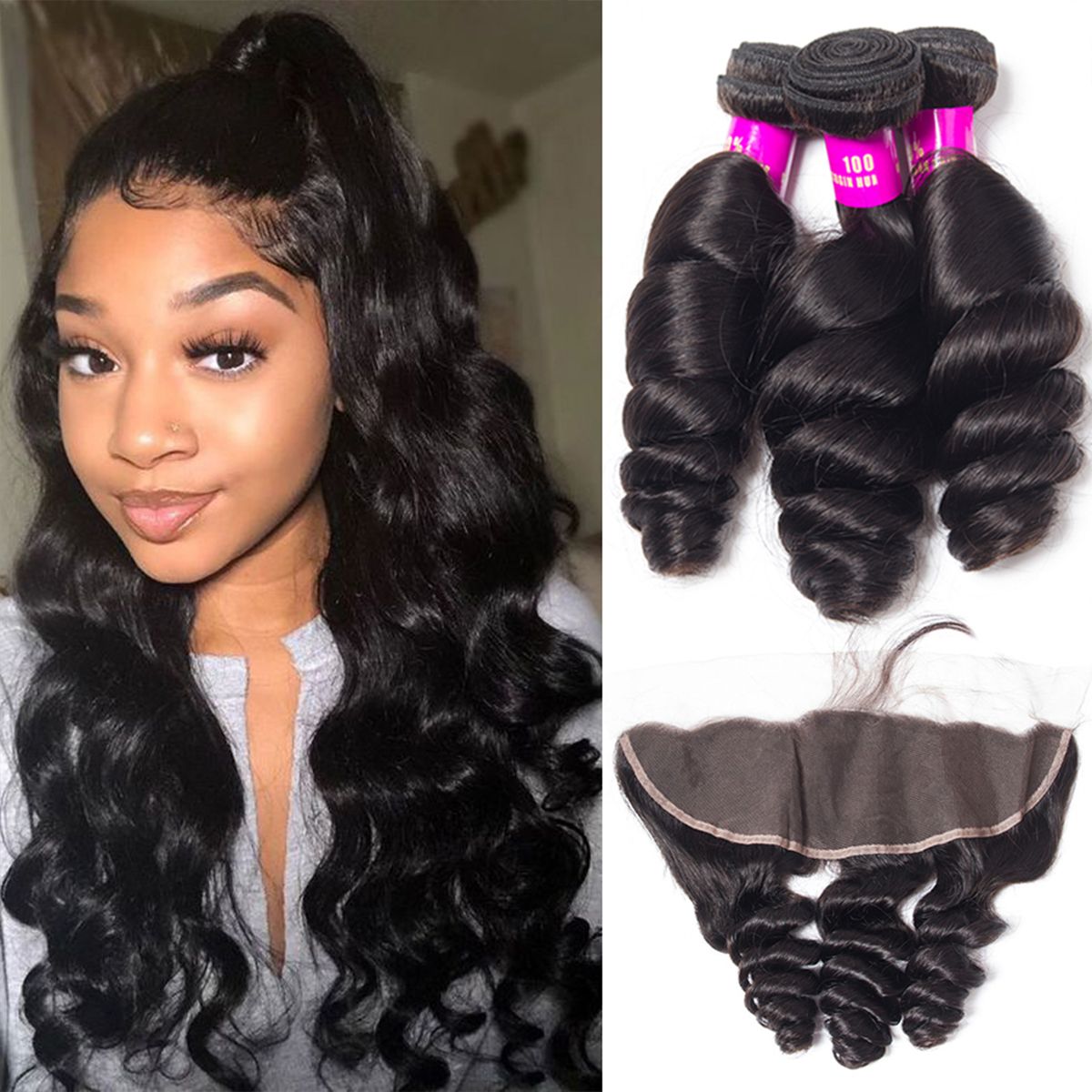 Wendy Hair With Frontal Brazilian Loose Wave 100% Brazilian Virgin Remy Hair With Frontal Spring Loose Curly 3 Bundles With Frontal