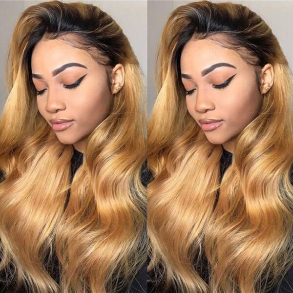 Ombre 1B/27 Honey Blonde Color Body Wave Side Part Lace Front Wigs