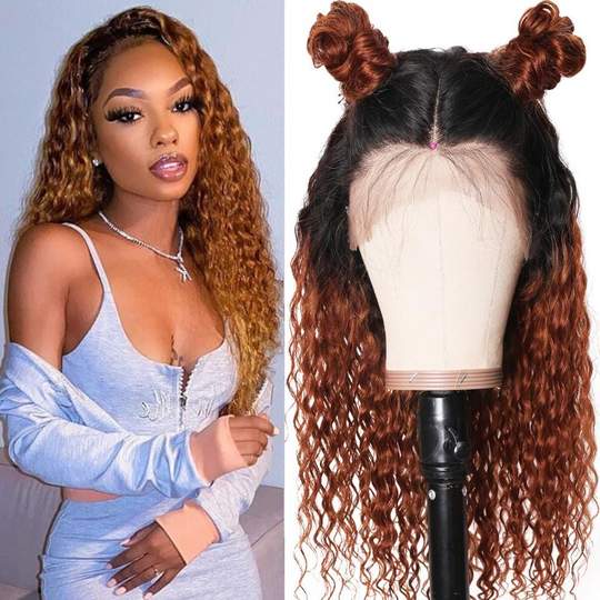 9A Ombre Color Ginger Curly Lace Front Wigs T1B/30 Curly Human Hair Wigs Preplucked 13x4 Lace Frontal Curly Wigs Natural Hairline 150% Density