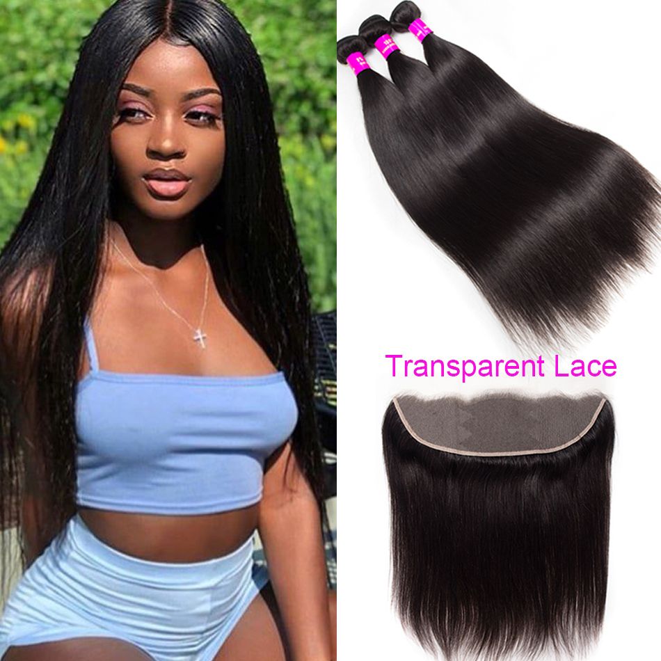 Transparent Lace Frontal Closure With Brazilian Straight Hair Bundles