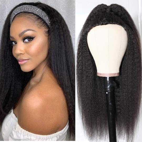 Kinky Straight Human Hair Half Wigs For Women Glueless Wigs Natural Color Gift Headband