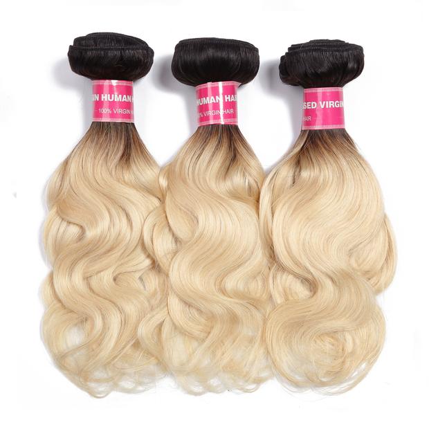 1B/613 Body Wave Ombre Hair 3 Bundles, 2 Tone Color Human Hair Weave Extensions For Sale