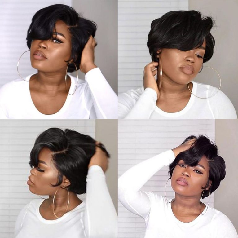 Short Human Hair Wigs Pixie Cut Straight Side Part Lace Front Wigs 8 Inch