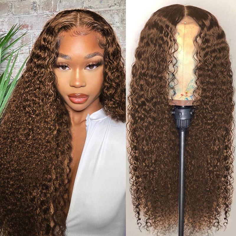 Chocolate Brown T Lace Closure Wig Pre Plucked Human Hair Jerry Curly For Women