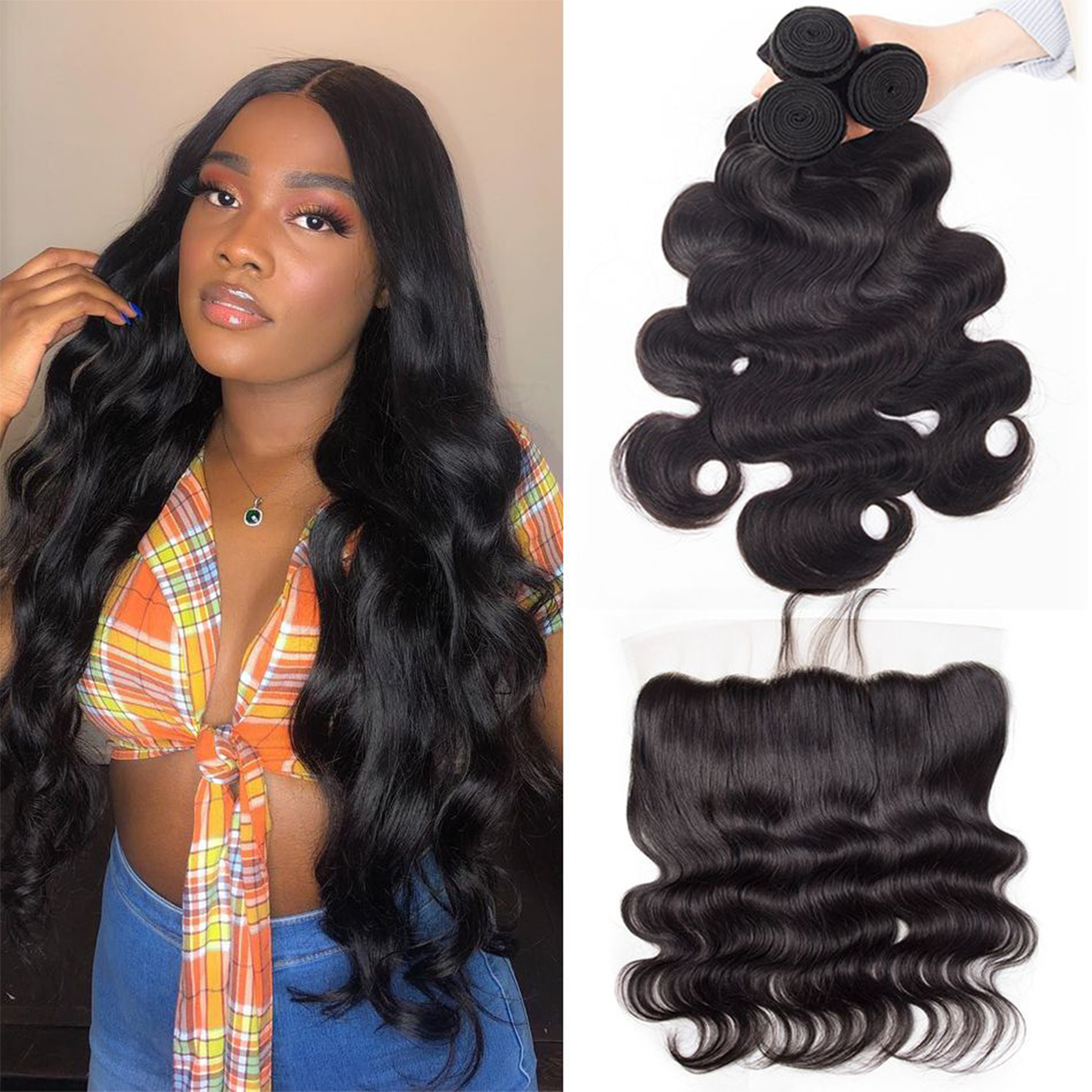 Brazilian Body Wave Hair 3 Bundles With Frontal High Quality Brazilian Virgin Human Hair Lace Frontal Closure With Bundles