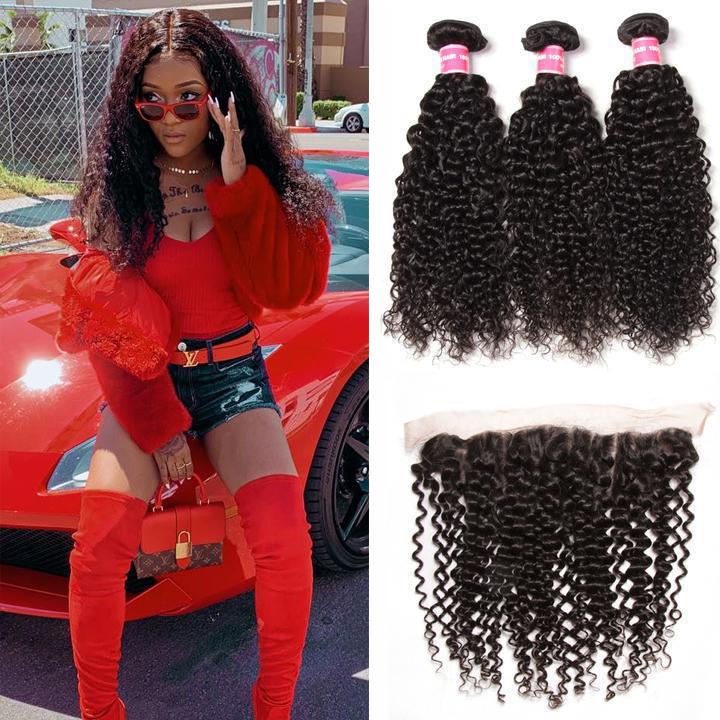 Brazilian Curly Hair 13x4 Lace Frontal With Bundles 3Pcs/Pack