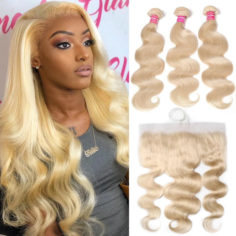 613 Blonde Body Wave Human Hair 3 Bundles with 13*4 Lace Frontal Closure