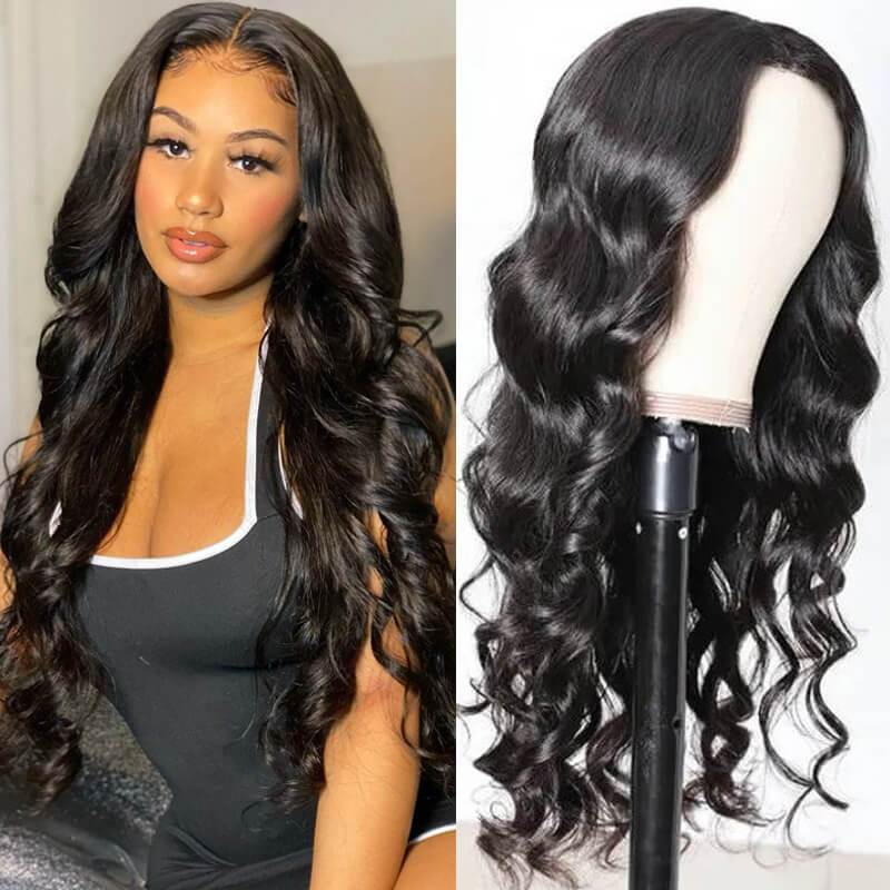 100% High Quality Virgin Human Hair Body Wave Wigs Lace Part Wig Natural Black Hair Wigs