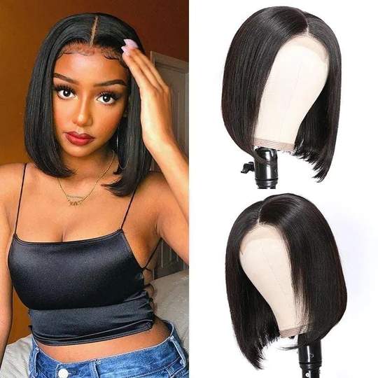 Short Straight Bob Wig 4x4 Lace Closure Remy Human Hair Wigs 150% Density Super Soft