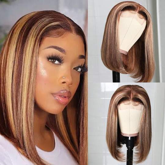 Highlight Straight Bob Lace Part Wig Summer Vibes Ombre Color Human Hair Wigs