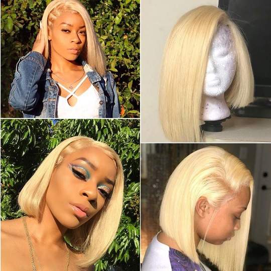 9A Grade 13*4 613 Blonde Bob Lace Front Wigs, 150% Density Human Hair Wigs