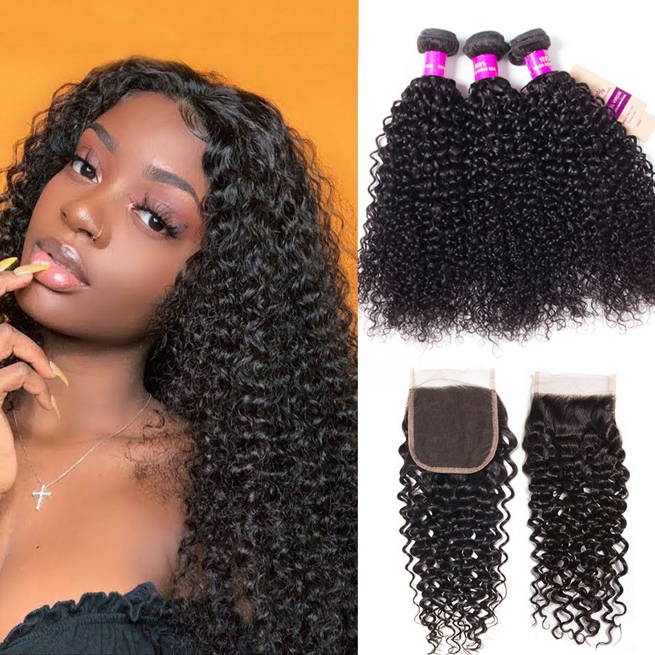 Brazilian Curly Virgin Hair With Closure 100% Virgin Human Hair Bundles With Closure Jerry Curly