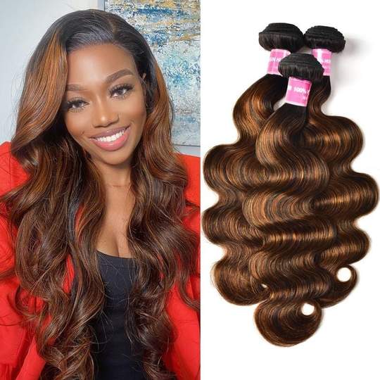 Brown Balayage #1b/30 Highlight Color Body Wave Human Virgin Hair Bundles Deal