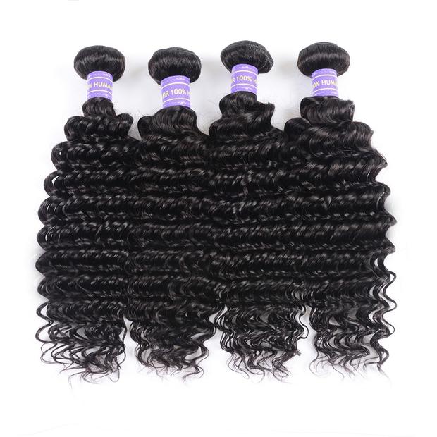  Remy Hair Brazilian Hair Weave 4 Bundles Deep Wave Bundles 10-26 Inch Youth Series 