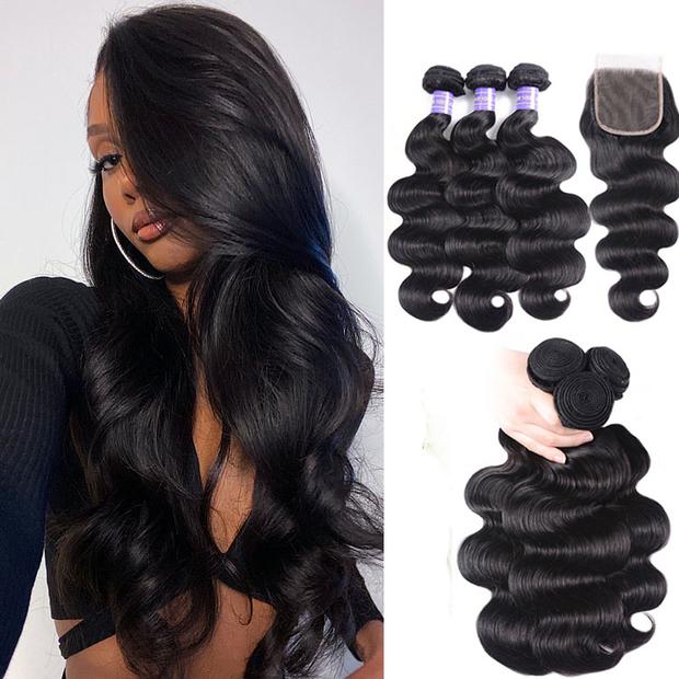 Remy Hair Brazilian Body Wave 3 Bundles with 4*4 Lace Closure On Sale Youth Series