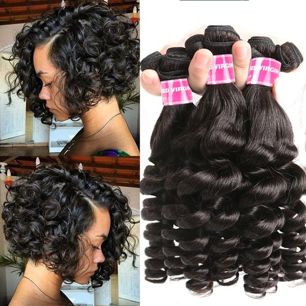 Funmi Curly Human Virgin Hair Weft 3Bundles/Pack Natural Color Loose Curly Hair