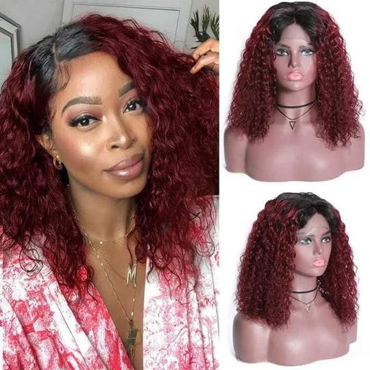 Ombre Color Ginger Curly Bob Human Hair Wigs Preplucked Short Curly Lace Front Wigs With Baby Hair