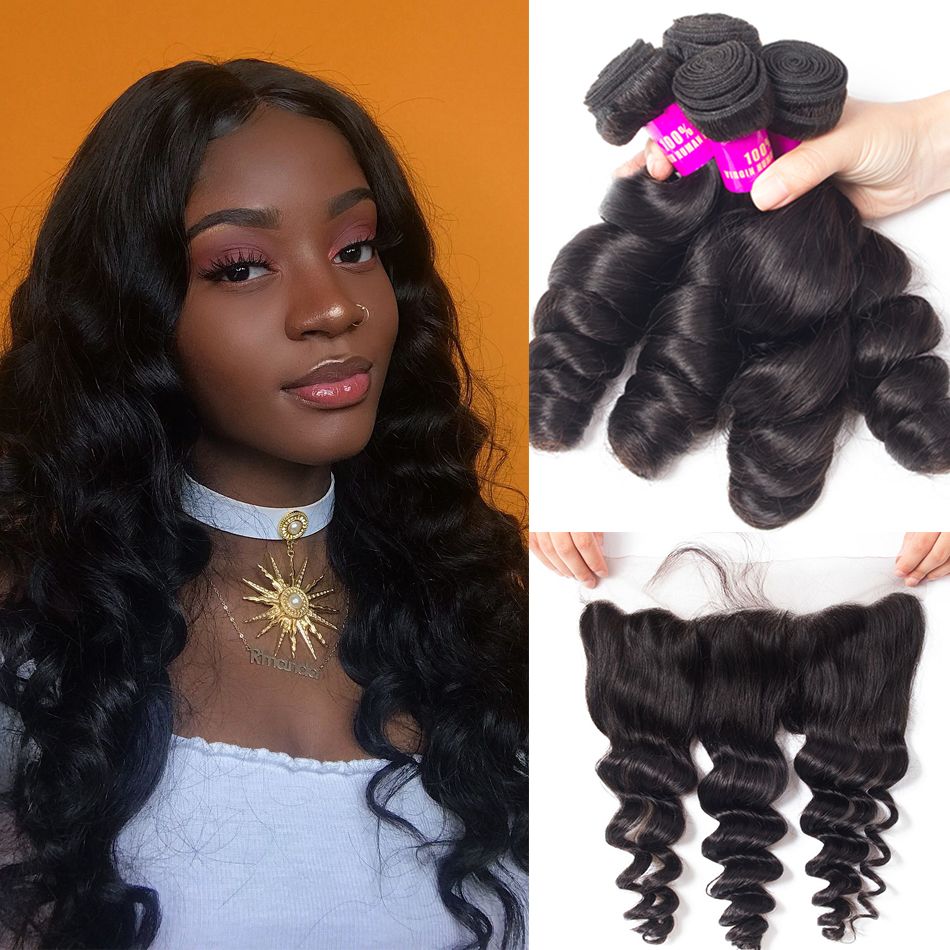 Wendy Virgin Hair Malaysian Loose Wave With Frontal Malaysian Remy Hair Spring Curly 4 Bundles Hair Weft With Frontal