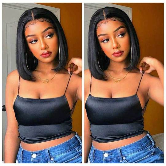 High Quality 4x4 Lace Closure Bob Wigs With Baby Hair Short Straight Human Hair 150% Density