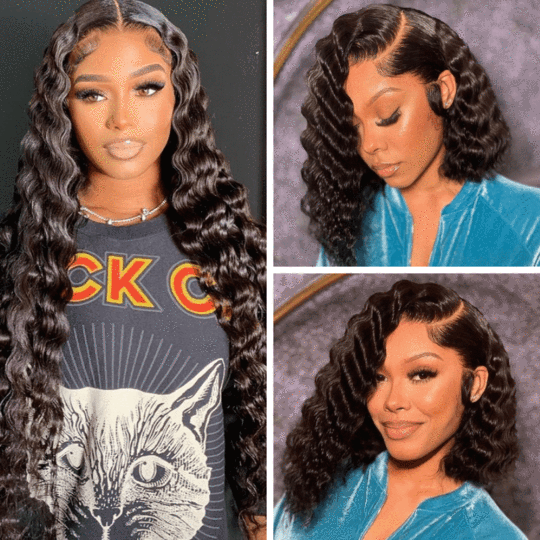 Crimps Curls Loose Deep Wave 13x4 Lace Front Wigs PrePlucked 100% Human Hair Wigs