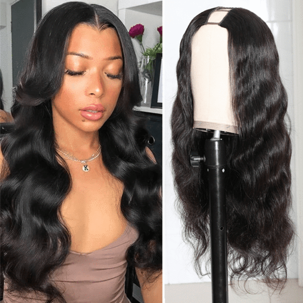 U Part Super Easy Affordable Glueless Body Wave Wigs 100% Human Hair Wigs