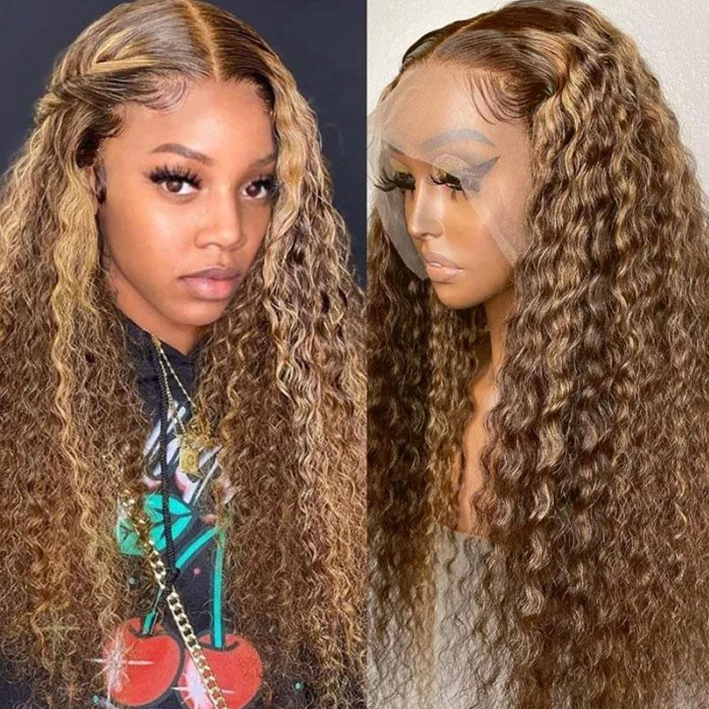 Ombre Highlight 13x5 Middle Part Lace Front Wigs Bouncy Curly 100% Virgin Human Hair Wigs with Baby Hair