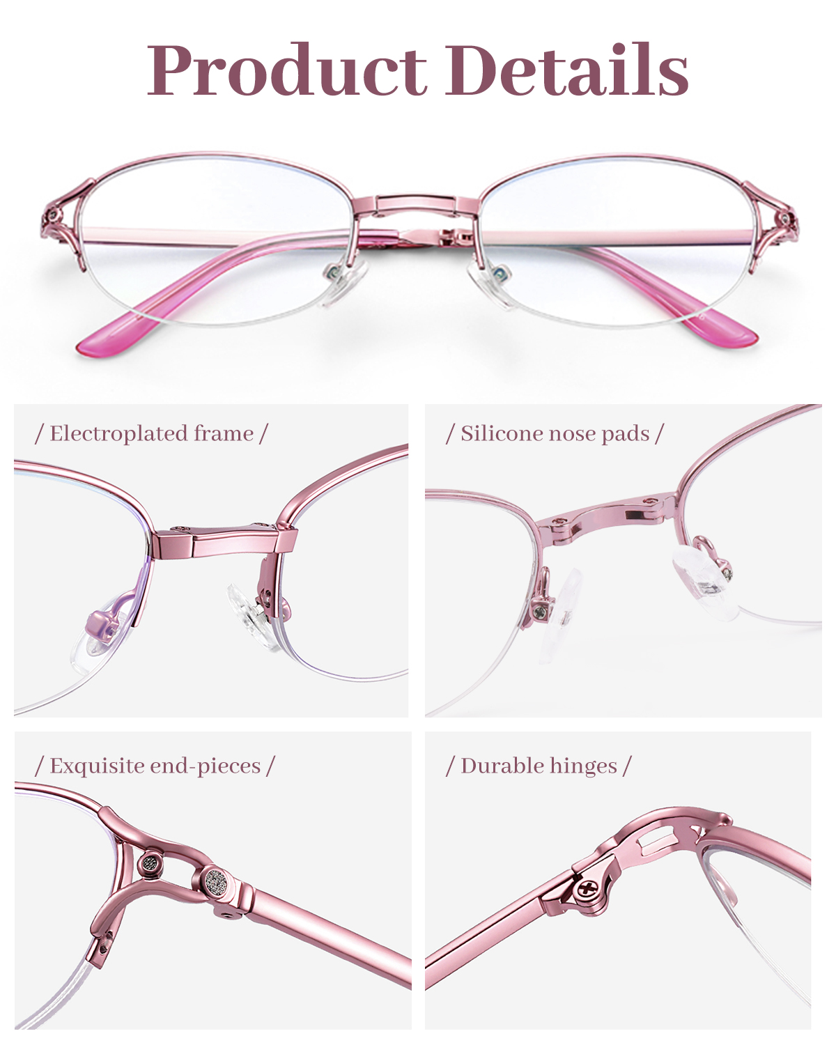 LUFF Folding Reading Glasses for Women Anti Blue Light Computer Readers，Fashion Lightweight Metal Eyeglasses Anti Eyestrain