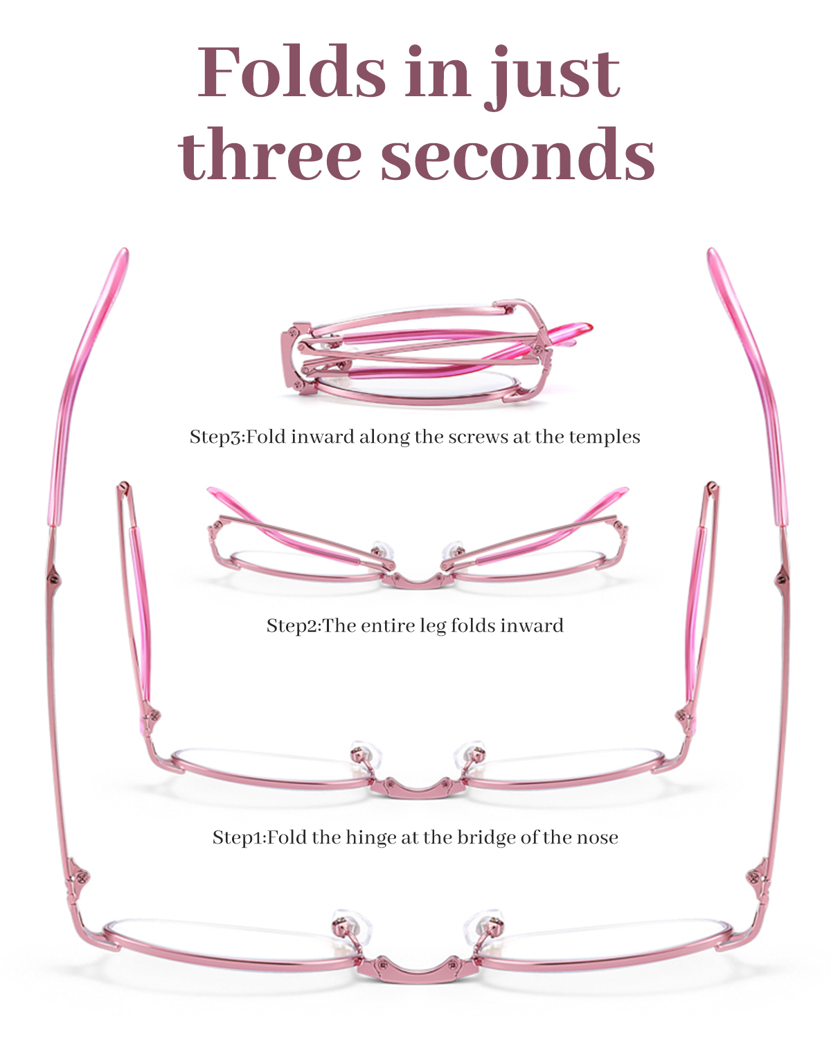 LUFF Folding Reading Glasses for Women Anti Blue Light Computer Readers，Fashion Lightweight Metal Eyeglasses Anti Eyestrain