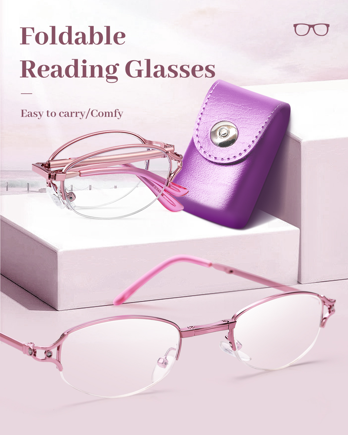 LUFF Folding Reading Glasses for Women Anti Blue Light Computer Readers，Fashion Lightweight Metal Eyeglasses Anti Eyestrain