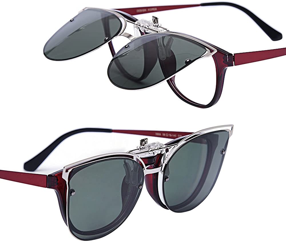 LUFF Polarized Women Clip-On Driving Sunglasses With Flip Up Function-Suitable, Vintage Cat Eye Outdoor Sunglasses for Ladies